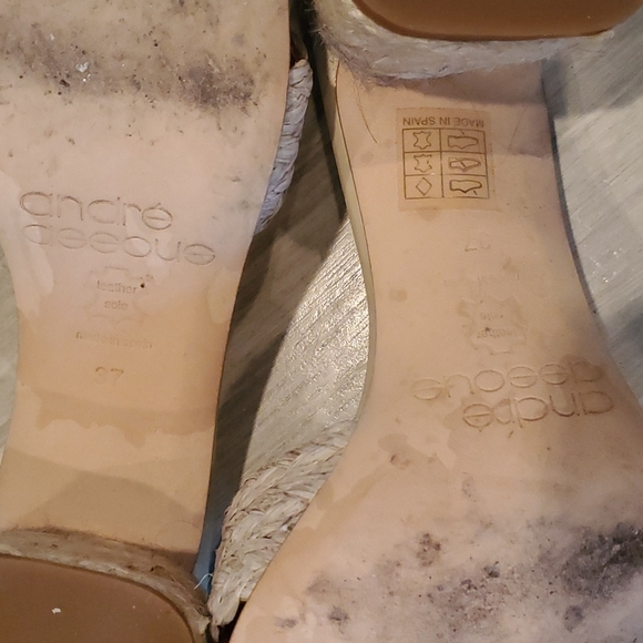 Andre Assous raffia slide heel sandal size 37 cream/beige/tan, leather sole - Picture 8 of 9